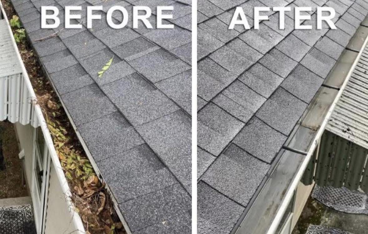 Roof and gutter cleaning before and after